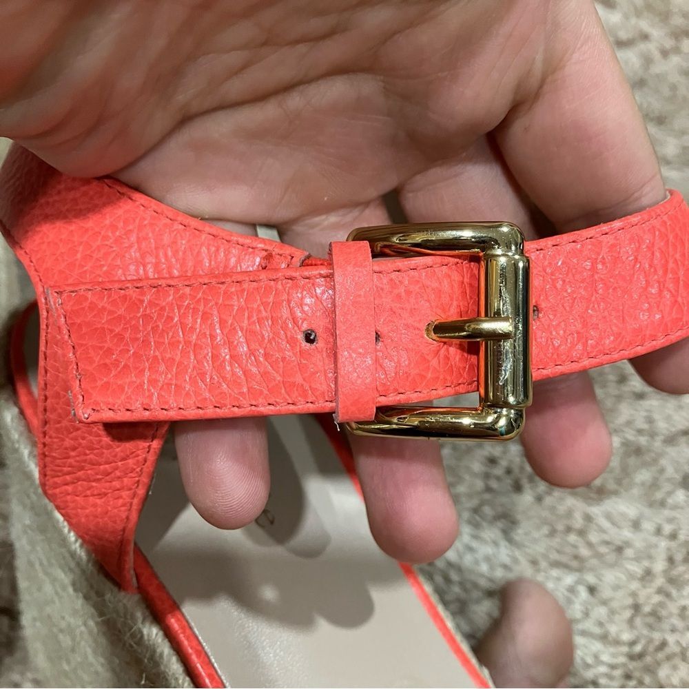 Kate Spade New York Tarin Pop Coral Tumbled Leather Espadrille Wedge Sandals 10 - Picture 15 of 16